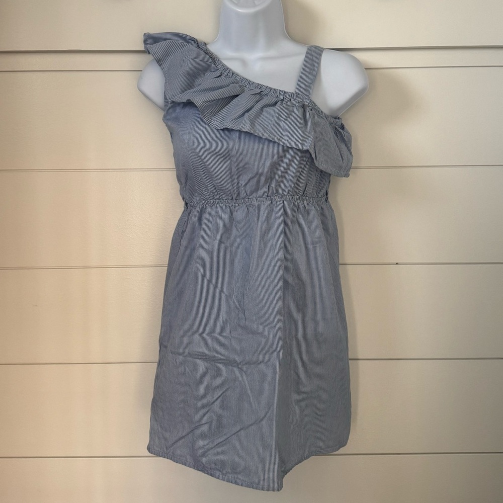 Chillipop One-Shoulder Ruffle Tunic Top in Light Blue